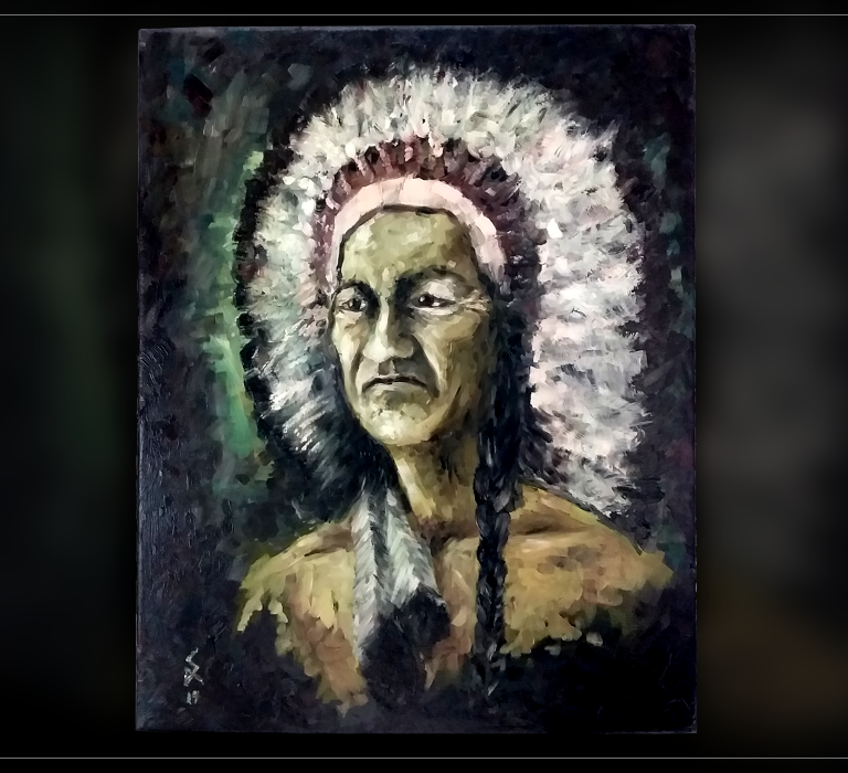 Oil Color Painting of a Native American